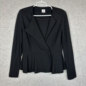Cabi Agency Peplum Jacket Womens Size 6 Black Ponte Knit Inner Button Style 3549